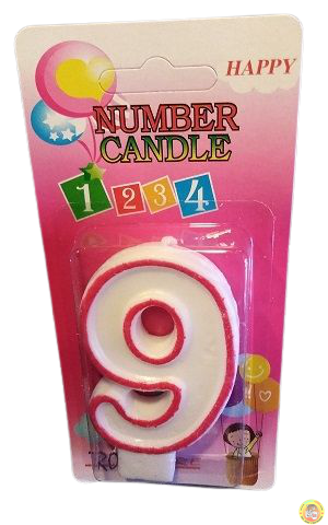 Свещичка с червен контур цифра - №9, 1 брой