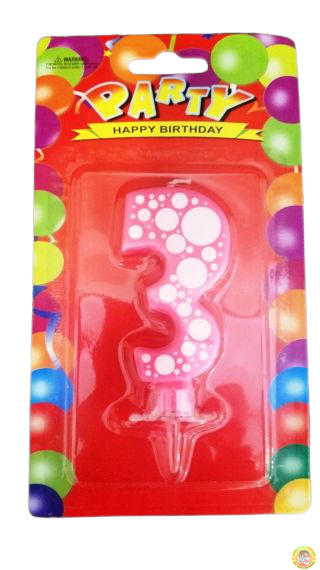 Свещичка за рожден ден-розова на точки- 3