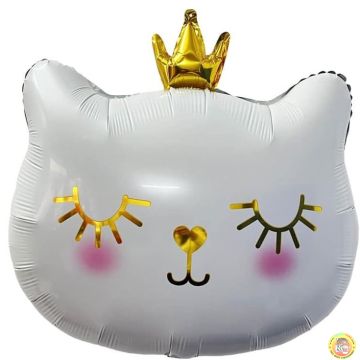Балон фолио Коте с корона, бяло
