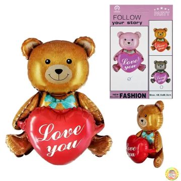 Балон Мече със сърце Love you /фолио/
