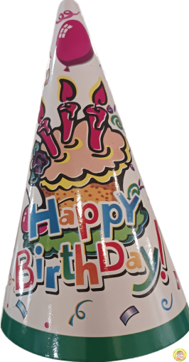 Парти шапки Happy Birthday, бели 16см, 50 броя