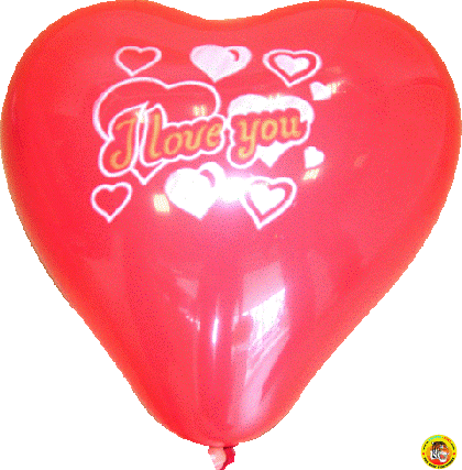 Балон сърце, латекс - червен цвят с печат I LOVE YOU - 28см, 10бр.