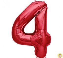 Фолиев балон цифра 4, червен - голям - 80см