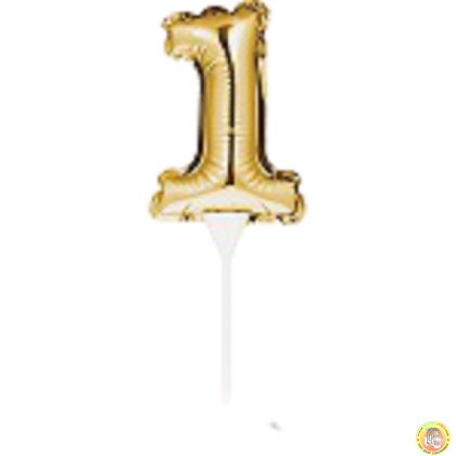 Фолиев балон, цифра 1, златен, с пръчка - 17см
