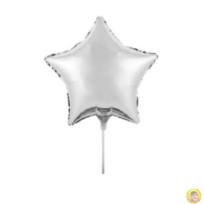 Фолиев балон , Сребърна звезда 17 см, комплект с пръчка 