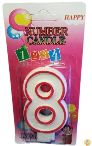 Свещичка с червен контур цифра - №8, 1 брой