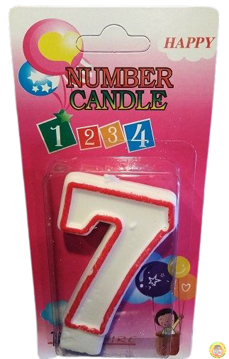 Свещичка с червен контур цифра - №7, 1 брой
