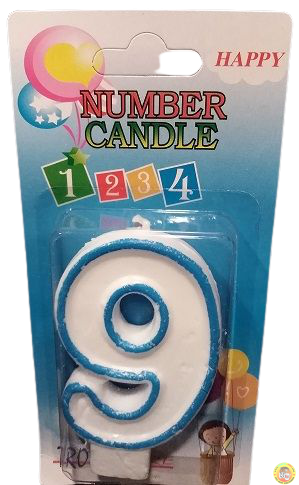 Свещичка цифра със син  контур -№ 9