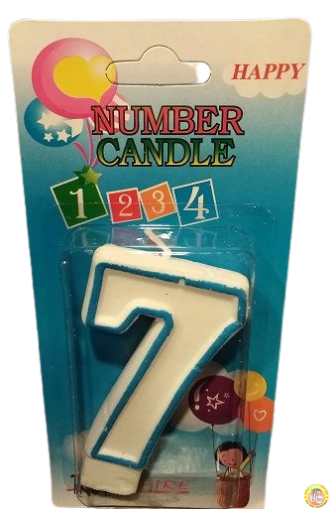 Свещичка цифра със син  контур -№ 7