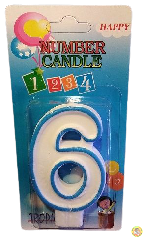 Свещичка със син контур цифра - №6, 1 брой