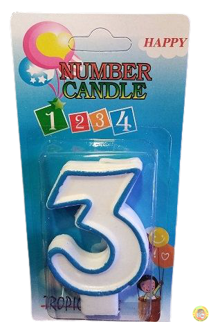 Свещичка със син контур цифра - №3, 1 брой