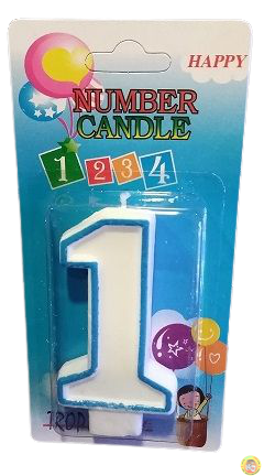 Свещичка със син контур цифра - №1, 1 брой