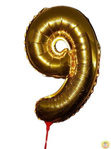 Фолиев балон цифра 9, златен, с пръчка - 40см