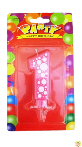 Свещичка за рожден ден-розова на точки- 1