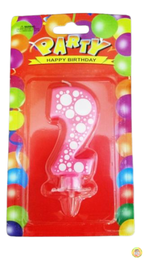 Свещичка за рожден ден-розова на точки- 2
