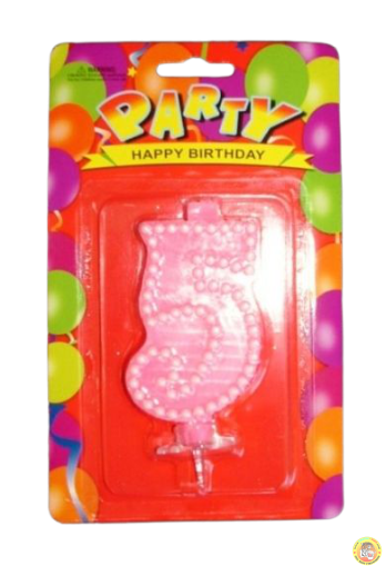 Свещичка за рожден ден-розова с контур от бели точки- 5