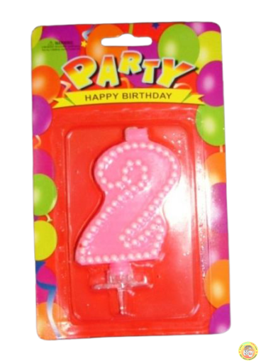 Свещичка за рожден ден-розова с контур от бели точки- 2