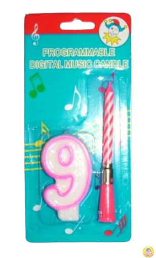 Комплект розова музикална свещичка и цифра 9