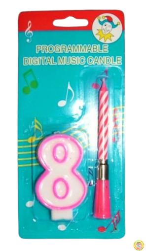 Комплект розова музикална свещичка и цифра 8