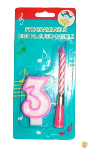 Комплект розова музикална свещичка и цифра 3