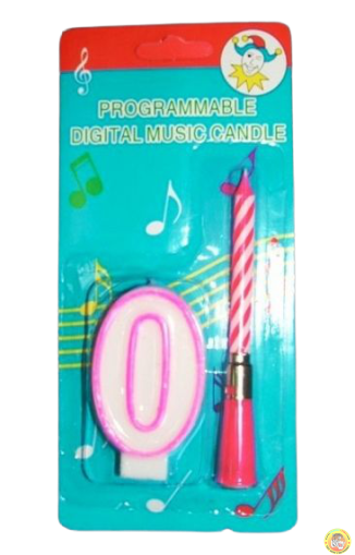 Комплект розова музикална свещичка и цифра 0