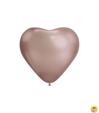 Балон сърце, латекс, хром - цвят розово злато, 30см, 25бр., CRC-12 96