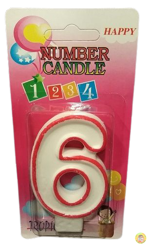 Кутия 12 броя_Свещички с червен контур цифра - №6