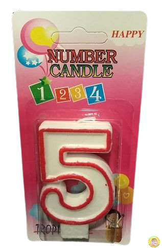 Кутия 12 броя_Свещички с червен контур цифра - №5