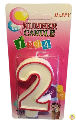 Кутия 12 броя_Свещички с червен контур цифра - №2 