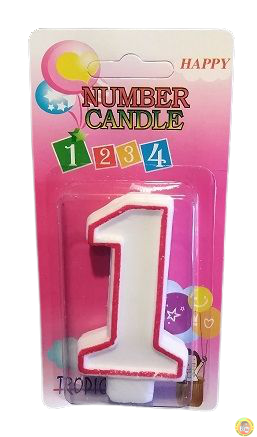 Кутия 12 броя_Свещички с червен контур цифра - №1