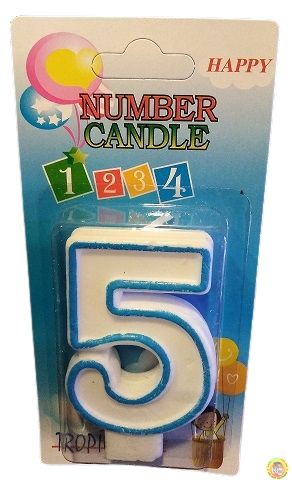 Кутия 12 броя_Свещички със син контур цифра - №5