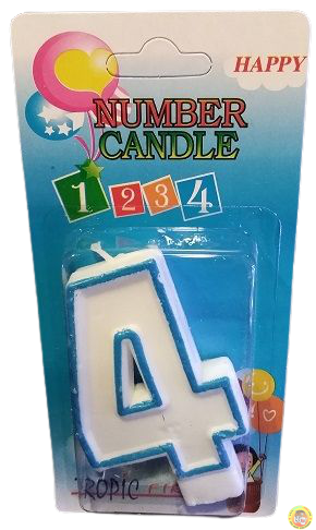 Кутия 12 броя_Свещички със син контур цифра - №4