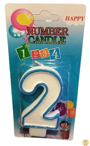Кутия 12 броя_Свещички със син контур цифра - №2