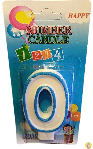 Кутия 12 броя_Свещички със син контур цифра - №0