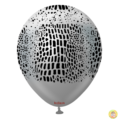 Kalisan Safari балони (Mirror сребро) с печат Крокодил (черен) / 12", 25бр.