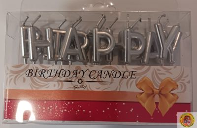 Свещички за рожден ден Happy birthday, сребърни букви