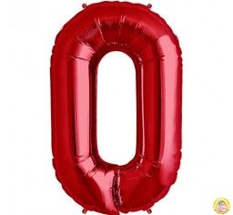 Фолиев балон цифра 0, червен - голям - 80см