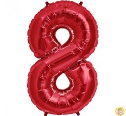 Фолиев балон цифра 8, червен - голям - 80см