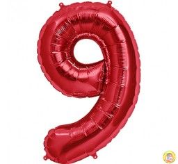 Фолиев балон цифра 9, червен - голям - 80см