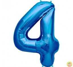 Фолиев балон цифра 4, син - гигант - 100см