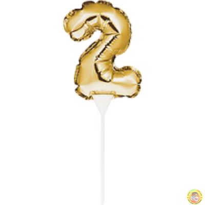 Фолиев балон, цифра 2, златен, с пръчка - 17см