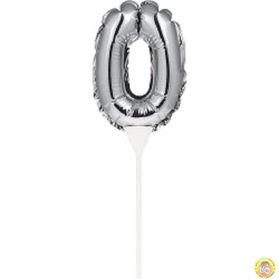 Фолиев балон, цифра 0, сребърен, с пръчка - 17см