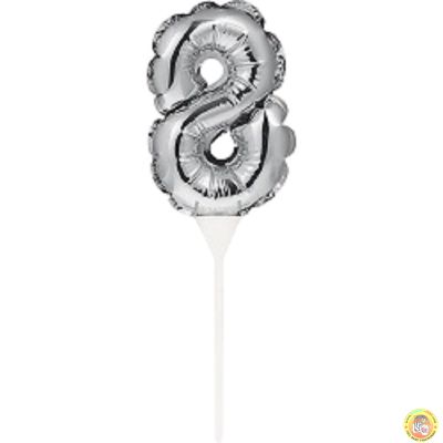 Фолиев балон, цифра 8, сребърен, с пръчка - 17см