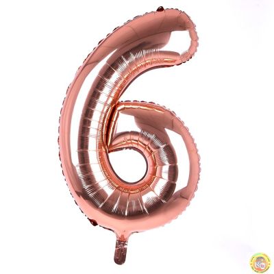 Фолиев балон цифра 6, розово злато - 80см