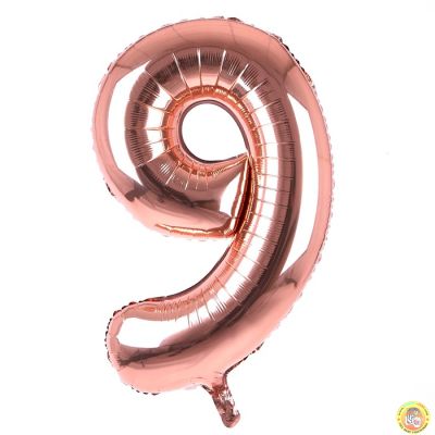 Фолиев балон цифра 9, розово злато - 80см