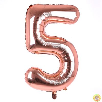 Фолиев балон цифра 5, розово злато - гигант - 100см