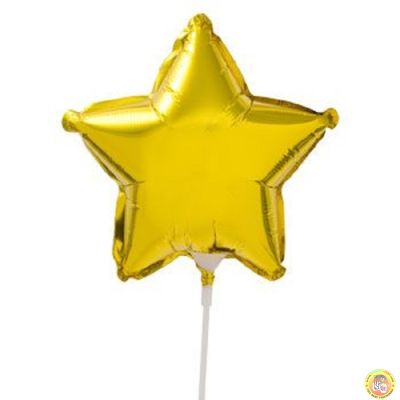 Фолиев балон, Златна звезда 17 см, комплект с пръчка 