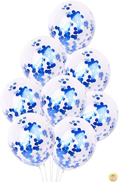 Балони със сини конфети, 5бр.