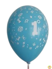 Балони с печат 1 година, светло сини, петстранен печат - 30см, 100бр.