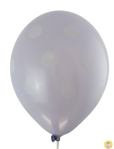 Балони пастел макарон с принт бели точки - 30см, 100бр., цвят люляк